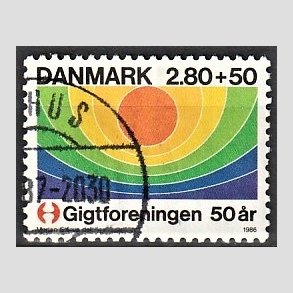 FRIMRKER DANMARK | 1986 - AFA 855 - Gigtforeningens 50 rs jubilum - 2,80 Kr. + 50 re flerfarvet - Alm. god gennemsnitskvalitet - Stemplet (Photo eksempel)