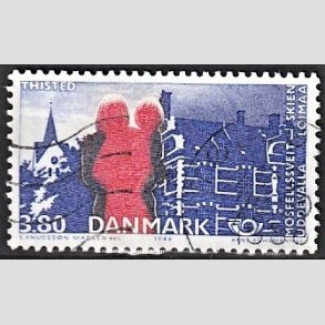FRIMRKER DANMARK | 1986 - AFA 860 - Venskabsbyer Fllesnordisk udgave - 3,80 Kr. rd/bl - Alm. god gennemsnitskvalitet - Stemplet (Photo eksempel)