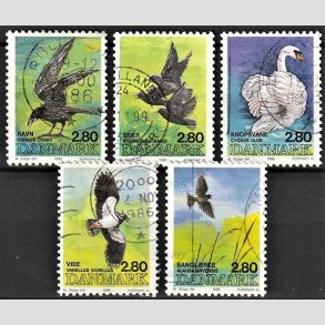 FRIMRKER DANMARK | 1986 - AFA 864-868 - Danske fugle - 2,80 Kr. flerfarvet i komplet st - Alm. god gennemsnitskvalitet - Stemplet (Photo eksempel)