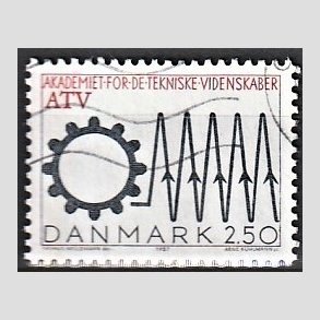FRIMRKER DANMARK | 1987 - AFA 884 - Tekniske Videnskaber - 2,50 Kr. sort/rd - Alm. god gennemsnitskvalitet - Stemplet (Photo eksempel)