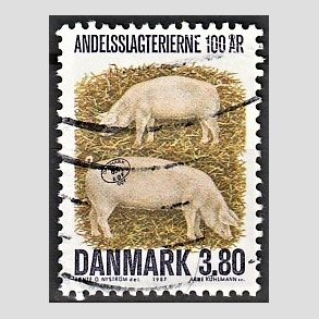 FRIMRKER DANMARK | 1987 - AFA 886 - De danske Andelsslagterier 100 r. - 3,80 Kr. flerfarvet - Alm. god gennemsnitskvalitet - Stemplet (Photo eksempel)