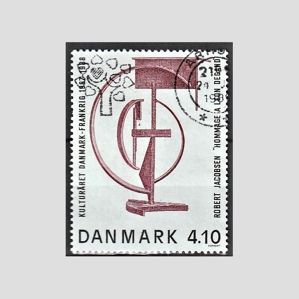 FRIMRKER DANMARK | 1988 - AFA 918 - Dansk-Fransk kulturr - 4,10 Kr. brunrd/sort - Alm. god gennemsnitskvalitet - Stemplet (Photo eksempel)