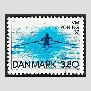 FRIMRKER DANMARK | 1987 - AFA 887 - WM i roning p Bagsvrd s - 3,80 Kr. bl - Alm. god gennemsnitskvalitet - Stemplet (Photo eksempel)