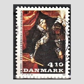 FRIMRKER DANMARK | 1988 - AFA 904 - Christian IVs tronbestigelse - 4,10 Kr. flerfarvet - Alm. god gennemsnitskvalitet - Stemplet (Photo eksempel)