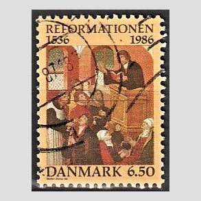 FRIMRKER DANMARK | 1986 - AFA 874 - 450 ret for reformationen - 6,50 Kr. flerfarvet - Alm. god gennemsnitskvalitet - Stemplet (Photo eksempel)