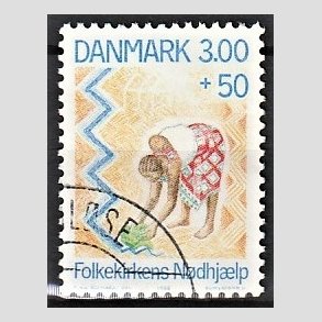 FRIMRKER DANMARK | 1988 - AFA 907 - Folkekirkens Ndhjlp - 3,00 Kr. + 50 re flerfarvet - Alm. god gennemsnitskvalitet - Stemplet (Photo eksempel)