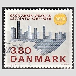 FRIMRKER DANMARK | 1986 - AFA 875 - 25 ret for oprettelsen af OECD - 3,80 Kr. flerfarvet - Alm. god gennemsnitskvalitet - Stemplet (Photo eksempel)