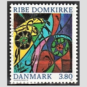 FRIMRKER DANMARK | 1987 - AFA 880 - Udsmykning, Ribe Domkirke - 3,80 Kr. flerfarvet - Alm. god gennemsnitskvalitet - Stemplet (Photo eksempel)