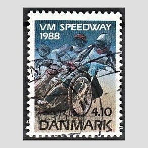 FRIMRKER DANMARK | 1988 - AFA 914 - WM i speedway - 4,10 Kr. flerfarvet - Alm. god gennemsnitskvalitet - Stemplet (Photo eksempel)