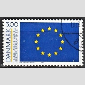 FRIMRKER DANMARK | 1989 - AFA 940 - Valg til EU Parlamentet - 3,00 Kr. bl/gul - Alm. god gennemsnitskvalitet - Stemplet (Photo eksempel)