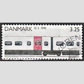 FRIMRKER DANMARK | 1991 - AFA 0985 - Lokomotiver - 3,25 Kr. rd/bl/sort - Alm. god gennemsnitskvalitet - Stemplet (Photo eksempel)