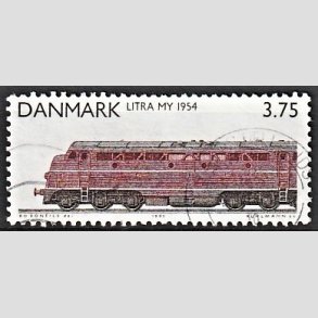 FRIMRKER DANMARK | 1991 - AFA 0987 - Lokomotiver - 3,75 Kr. rdbrun/sort - Alm. god gennemsnitskvalitet - Stemplet (Photo eksempel)