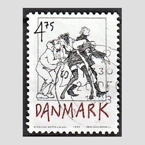 FRIMRKER DANMARK | 1992 - AFA 1030 - Danske tegneseriefigurer - 4,75 Kr. sort/rd - Alm. god gennemsnitskvalitet - Stemplet (Photo eksempel)