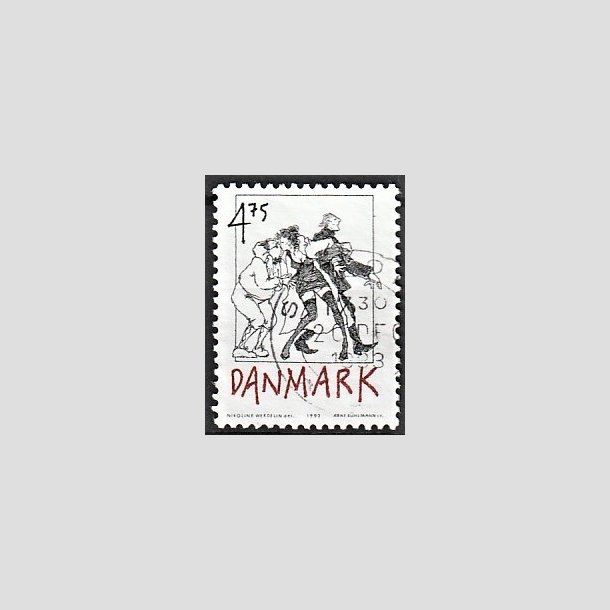 FRIMRKER DANMARK | 1992 - AFA 1030 - Danske tegneseriefigurer - 4,75 Kr. sort/rd - Alm. god gennemsnitskvalitet - Stemplet (Photo eksempel)