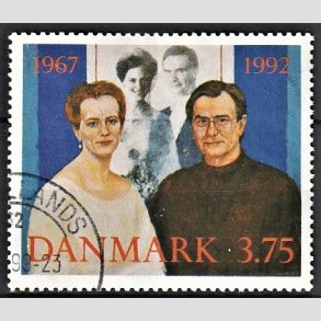 FRIMRKER DANMARK | 1992 - AFA 1023 - Slvbryllup - 3,75 Kr. flerfarvet - Alm. god gennemsnitskvalitet - Stemplet (Photo eksempel)