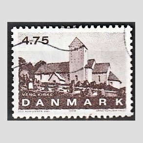 FRIMRKER DANMARK | 1990 - AFA 975 - Jyske landsbykirker - 4,75 Kr. brun - Alm. god gennemsnitskvalitet - Stemplet (Photo eksempel)