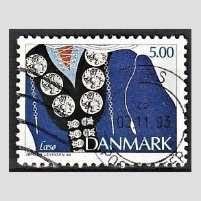 FRIMRKER DANMARK | 1993 - AFA 1055 - Almuesmykker - 5,00 Kr. flervarvet - Alm. god gennemsnitskvalitet - Stemplet (Photo eksempel)