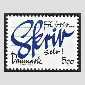 FRIMRKER DANMARK | 1993 - AFA 1051 - Brevskrivning - 5,00 Kr. bl/sort - Alm. god gennemsnitskvalitet - Stemplet (Photo eksempel)