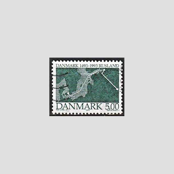 FRIMRKER DANMARK | 1993 - AFA 1049 - Traktat Danmark-Rusland - 5,00 Kr. grn - Alm. god gennemsnitskvalitet - Stemplet (Photo eksempel)