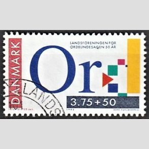 FRIMRKER DANMARK | 1992 - AFA 1025 - ord-blindesagen 50 r. - 3,75 Kr. + 50 re flerfarvet - Alm. god gennemsnitskvalitet - Stemplet (Photo eksempel)