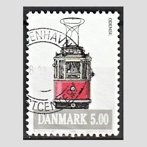 FRIMRKER DANMARK | 1994 - AFA 1072 - Sporvogne - 5,00 Kr. flerfarvet - Alm. god gennemsnitskvalitet - Stemplet (Photo eksempel)