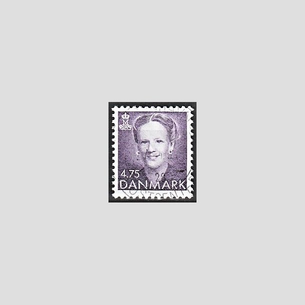 FRIMRKER DANMARK | 1992 - AFA 1018 - Dronning Margrethe - 4,75 Kr. violet - Alm. god gennemsnitskvalitet - Stemplet (Photo eksempel)