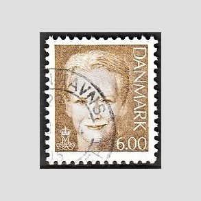 FRIMRKER DANMARK | 2001 - AFA 1285 - Dronning Margrethe - 6,00 Kr. brun - Alm. god gennemsnitskvalitet - Stemplet (Photo eksempel)