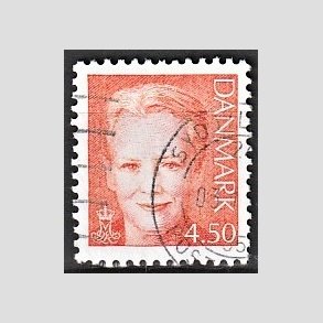 FRIMRKER DANMARK | 2000 - AFA 1244 - Dronning Margrethe - 4,50 Kr. orange - Alm. god gennemsnitskvalitet - Stemplet (Photo eksempel)