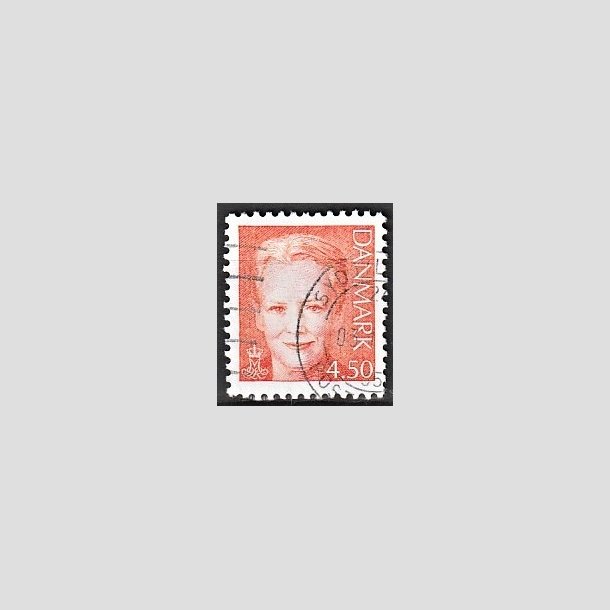 FRIMRKER DANMARK | 2000 - AFA 1244 - Dronning Margrethe - 4,50 Kr. orange - Alm. god gennemsnitskvalitet - Stemplet (Photo eksempel)