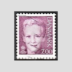 FRIMRKER DANMARK | 2001 - AFA 1286 - Dronning Margrethe - 7,00 Kr. lilla - Alm. god gennemsnitskvalitet - Stemplet (Photo eksempel)