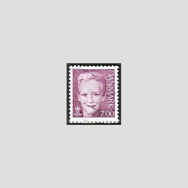 FRIMRKER DANMARK | 2001 - AFA 1286 - Dronning Margrethe - 7,00 Kr. lilla - Alm. god gennemsnitskvalitet - Stemplet (Photo eksempel)