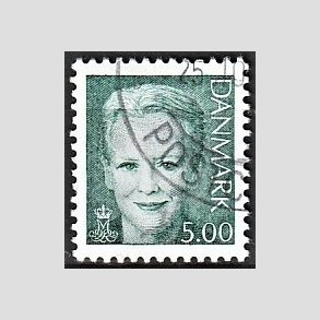 FRIMRKER DANMARK | 2000 - AFA 1245 - Dronning Margrethe - 5,00 Kr. grn - Alm. god gennemsnitskvalitet - Stemplet (Photo eksempel)