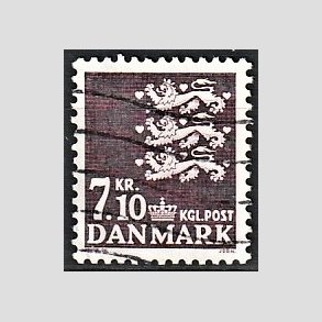 FRIMRKER DANMARK | 1988 - AFA 901 - Rigsvben - 7,10 Kr. mrklilla - Alm. god gennemsnitskvalitet - Stemplet (Photo eksempel)