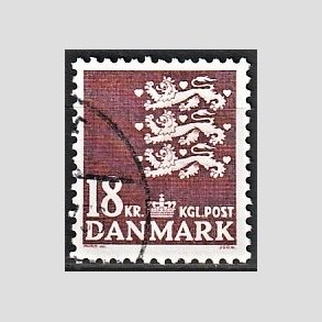 FRIMRKER DANMARK | 1985 - AFA 823 - Rigsvben - 18,00 Kr. brun - Alm. god gennemsnitskvalitet - Stemplet (Photo eksempel)