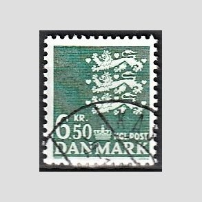 FRIMRKER DANMARK | 1986 - AFA 847 - Rigsvben - 6,50 Kr. grn - Alm. god gennemsnitskvalitet - Stemplet (Photo eksempel)