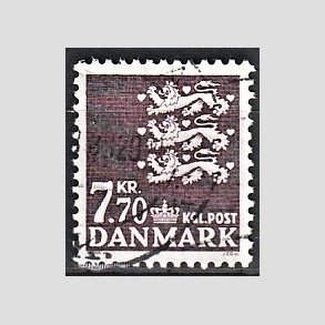 FRIMRKER DANMARK | 1989 - AFA 929 - Rigsvben - 7,70 Kr. mrklilla - Alm. god gennemsnitskvalitet - Stemplet (Photo eksempel)
