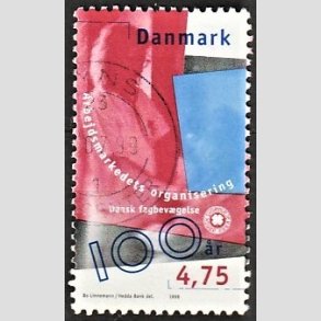 FRIMRKER DANMARK | 1998 - AFA 1166 - Arbejdsmarkedets organisering 200 r. - 4,75 Kr. Dansk Sygeplejerd - Alm. god gennemsnitskvalitet - Stemplet (Photo eksempel)