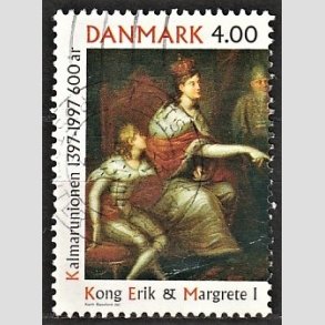 FRIMRKER DANMARK | 1997 - AFA 1150 - Kalmarunionen 600 r. - 4,00 Kr. flerfarvet - Alm. god gennemsnitskvalitet - Stemplet (Photo eksempel)
