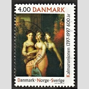 FRIMRKER DANMARK | 1997 - AFA 1151 - Kalmarunionen 600 r. - 4,00 Kr. flerfarvet - Alm. god gennemsnitskvalitet - Stemplet (Photo eksempel)
