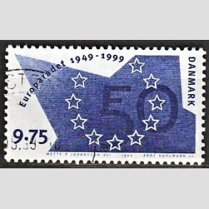 FRIMRKER DANMARK | 1999 - AFA 1211 - Europardet 50 r. - 9,75 Kr. bl - Alm. god gennemsnitskvalitet - Stemplet (Photo eksempel)