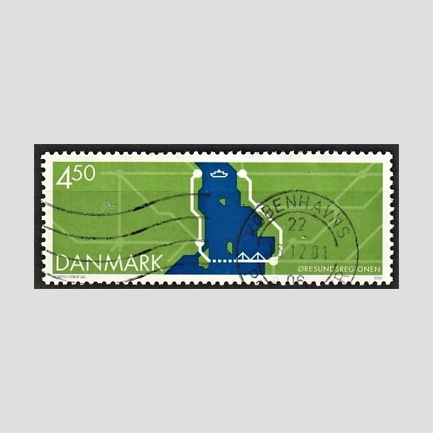 FRIMRKER DANMARK | 2000 - AFA 1255 - resundsforbindelsen - 4,50 Kr. grn/bl - Alm. god gennemsnitskvalitet - Stemplet (Photo eksempel)