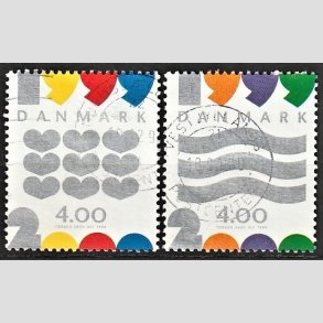 FRIMRKER DANMARK | 1999 - AFA 1232+1233 - Millennium - 4,00 Kr. hjerter og blgelinier - Alm. god gennemsnitskvalitet - Stemplet (Photo eksempel)