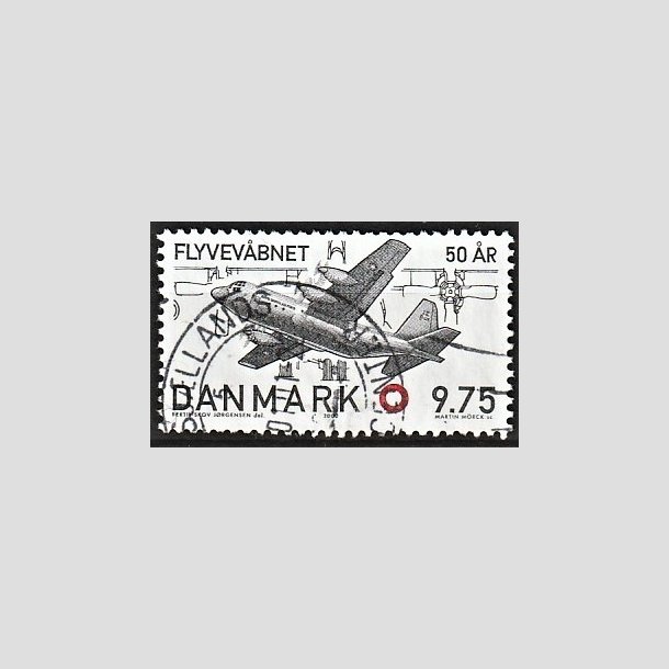 FRIMRKER DANMARK | 2000 - AFA 1264 - Flyvevbenet 50 r. - 9,75 Kr. sort/rd - Alm. god gennemsnitskvalitet - Stemplet (Photo eksempel)