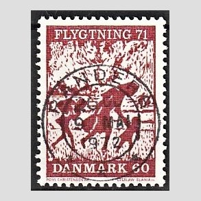 FRIM�RKER DANMARK | 1971 - AFA 511 - Flygtning 71 - 60 �re brunkarmin - Pragt Stemplet