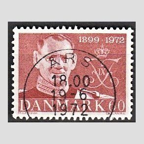 FRIM�RKER DANMARK | 1972 - AFA 522 - Frederik IX mindeudgave - 60 �re brunr�d - Pragt Stemplet