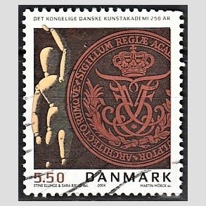 FRIMRKER DANMARK | 2004 - AFA 1387 - Kunstakademiet 250 r. - 5,50 Kr. flerfarvet - Alm. god gennemsnitskvalitet - Stemplet (Photo eksempel)