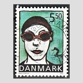 FRIMRKER DANMARK | 2002 - AFA 1343 - Sport og ungdom - 5,50 Kr. Svmning - Alm. god gennemsnitskvalitet - Stemplet (Photo eksempel)
