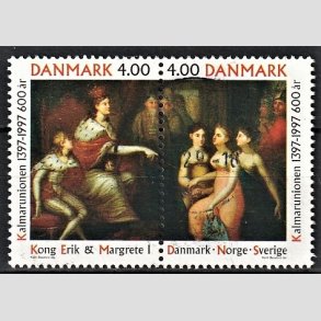 FRIMRKER DANMARK | 1997 - AFA 1150-51 - Kalmarunionen 600 r. - 4,00 Kr. flerfarvet parstykke - Alm. god gennemsnitskvalitet - Stemplet (Photo eksempel)