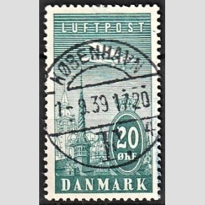 FRIM�RKER DANMARK | 1934 - AFA 218 - Ny Luftpost 20 �re bl�gr�n - Lux Stemplet