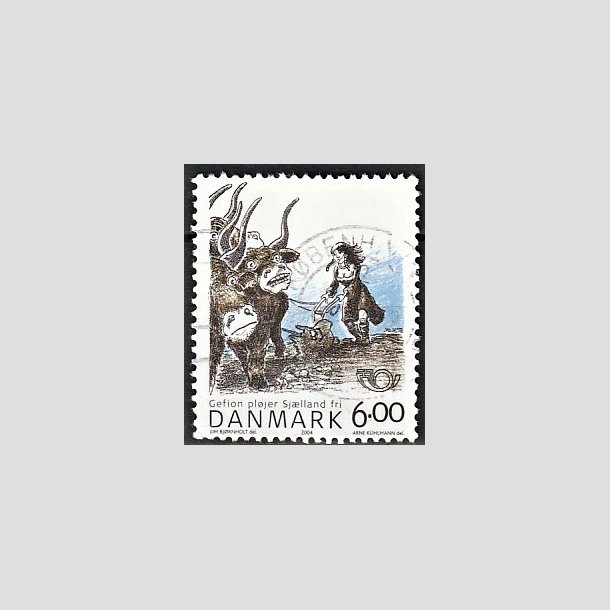 FRIMRKER DANMARK | 2004 - AFA 1385 - Nordisk mytologi 1. - 6,00 Kr. Gefion - Alm. god gennemsnitskvalitet - Stemplet (Photo eksempel)